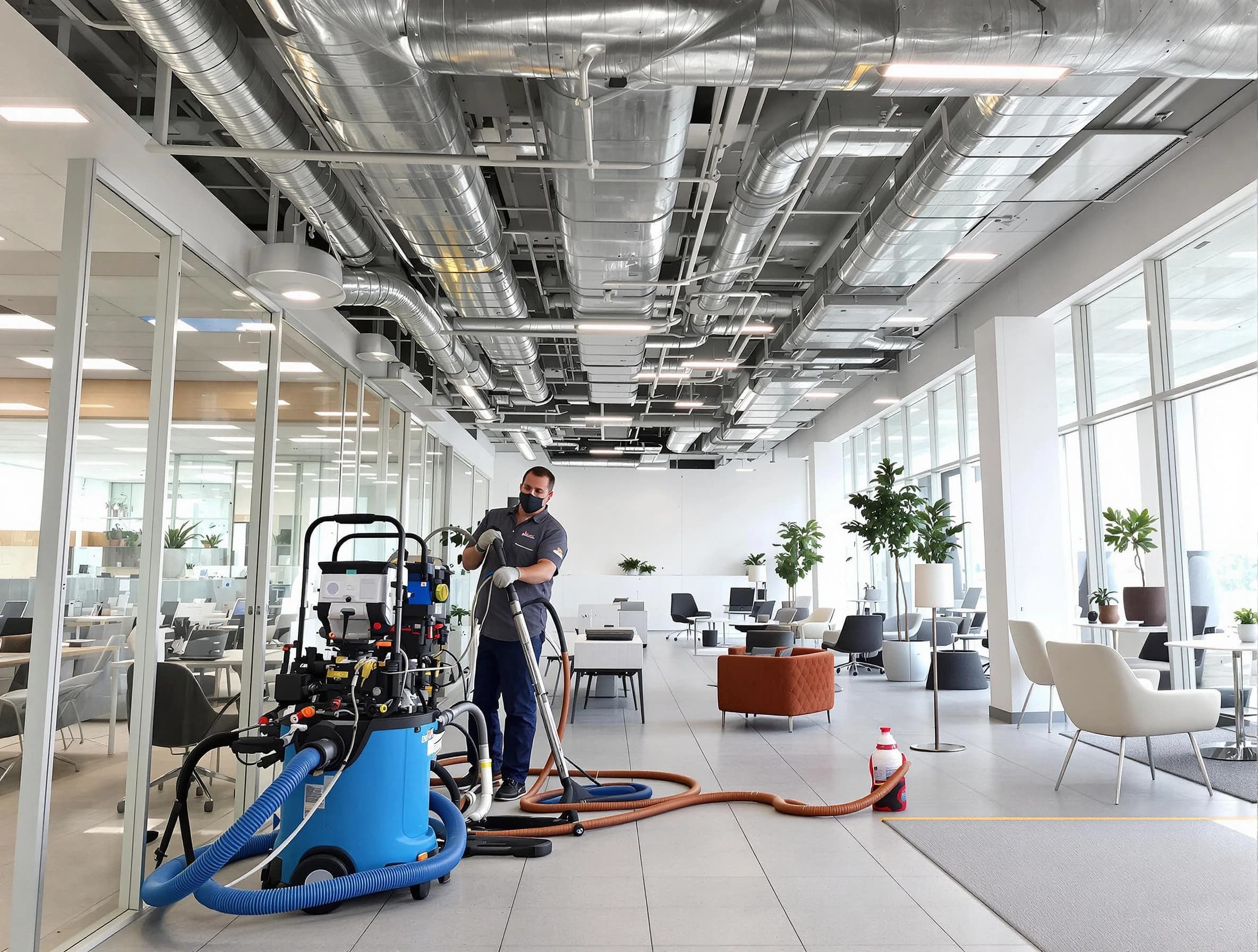 Roswell Air Duct Cleaning team conducting comprehensive commercial duct cleaning at a business location in Roswell