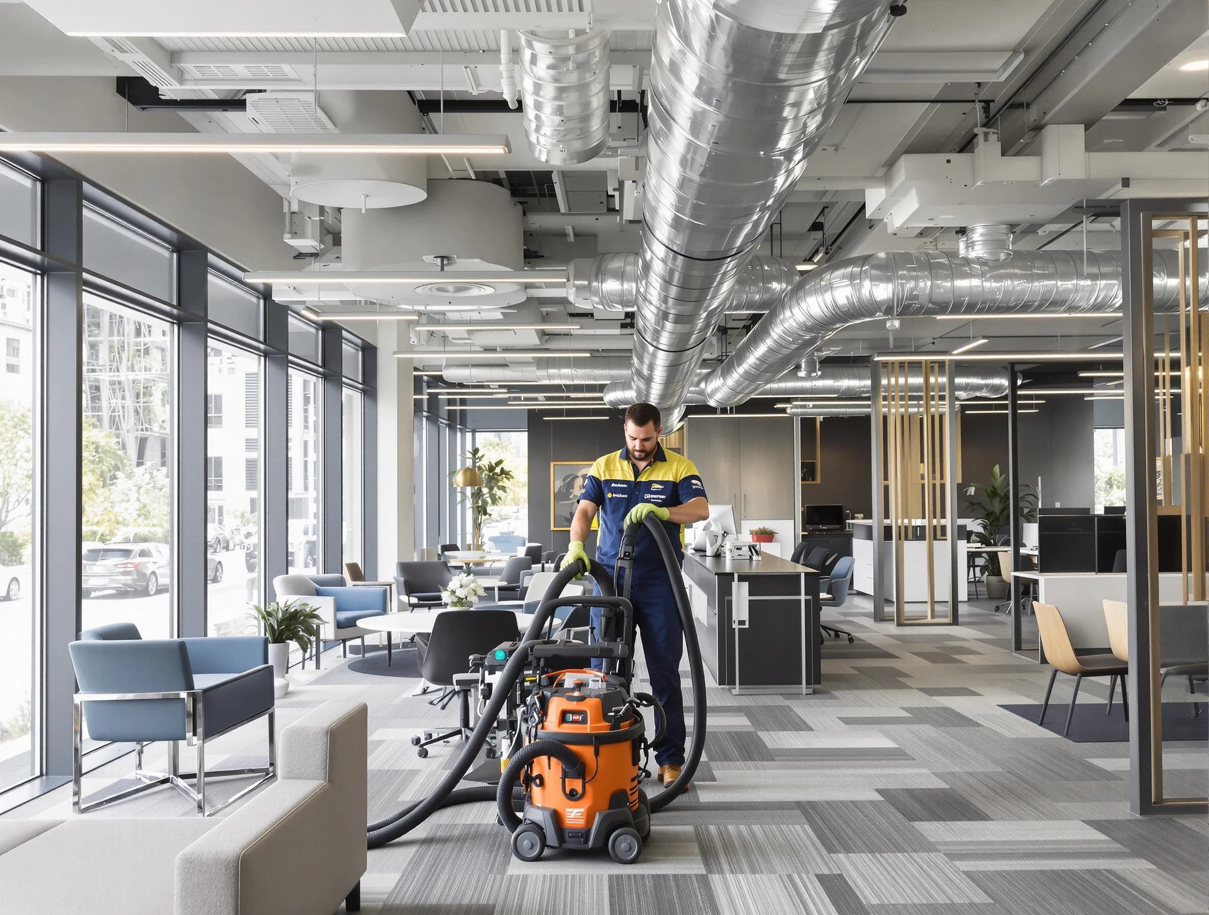 Roswell Air Duct Cleaning team performing thorough commercial duct cleaning at a Roswell business center