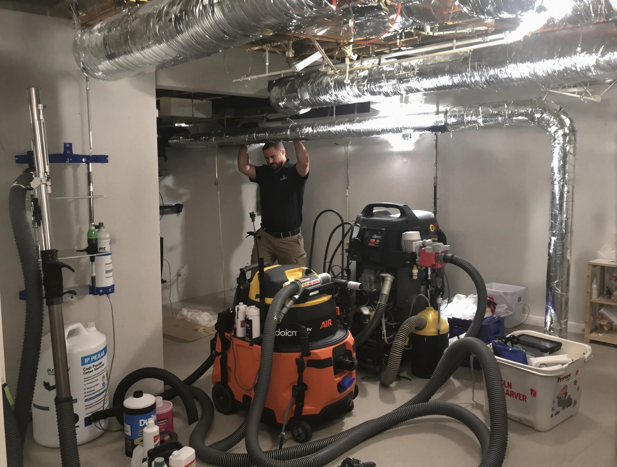 Roswell Air Duct Cleaning specialist performing professional mold removal from air ducts using safety equipment in Roswell