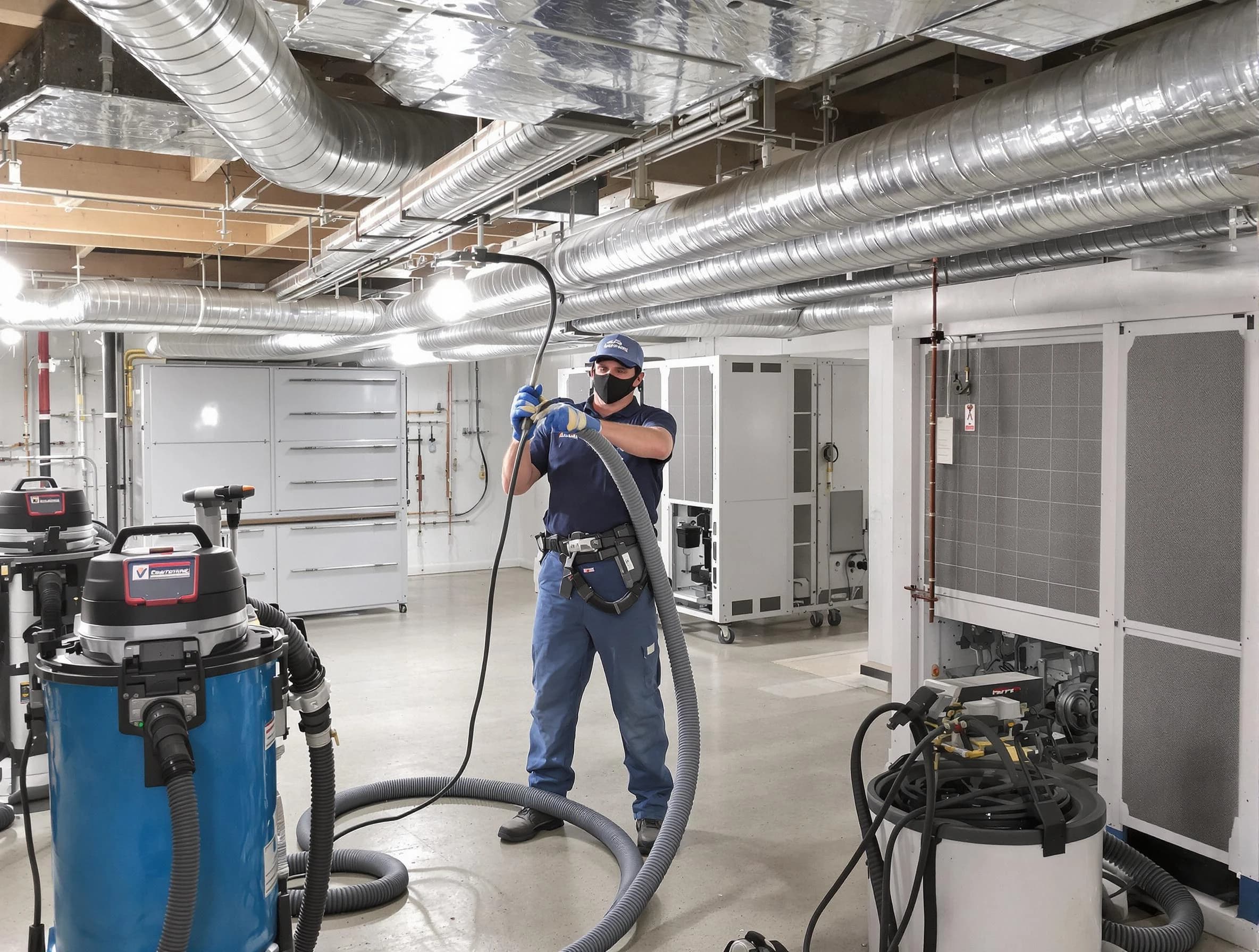 Roswell Air Duct Cleaning specialist performing thorough central air duct cleaning for improved system efficiency in Roswell