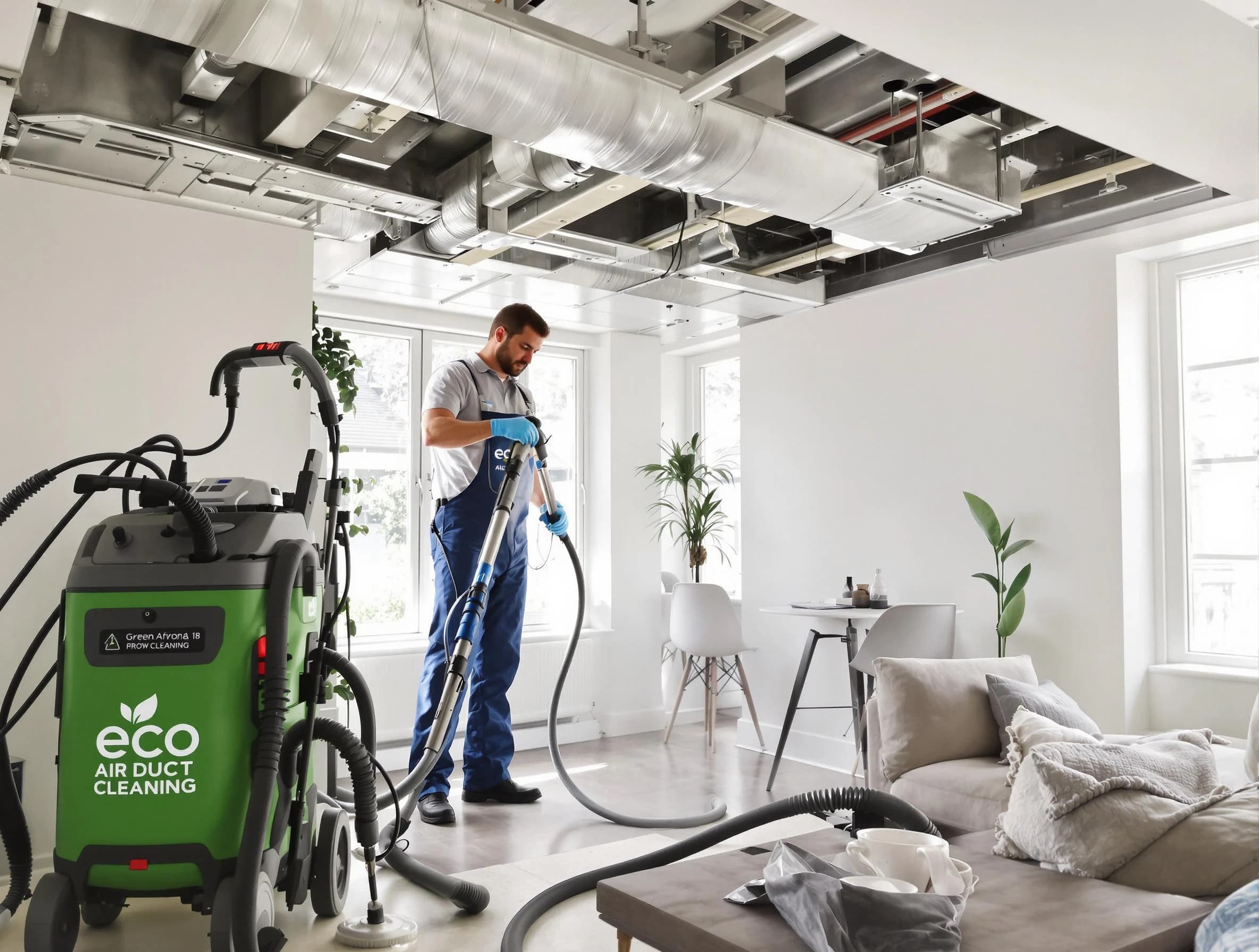 Roswell Air Duct Cleaning technician performing eco-friendly duct cleaning using sustainable methods in Roswell