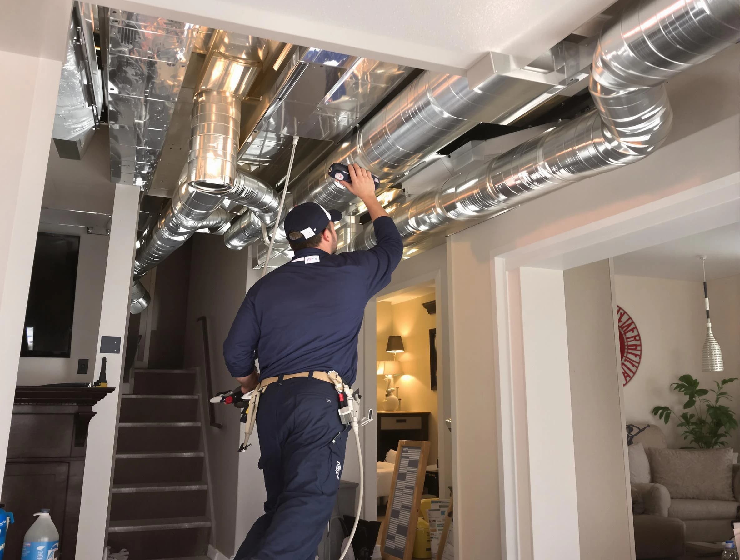 Roswell Air Duct Cleaning expert performing specialized duct cleaning in a mobile home in Roswell