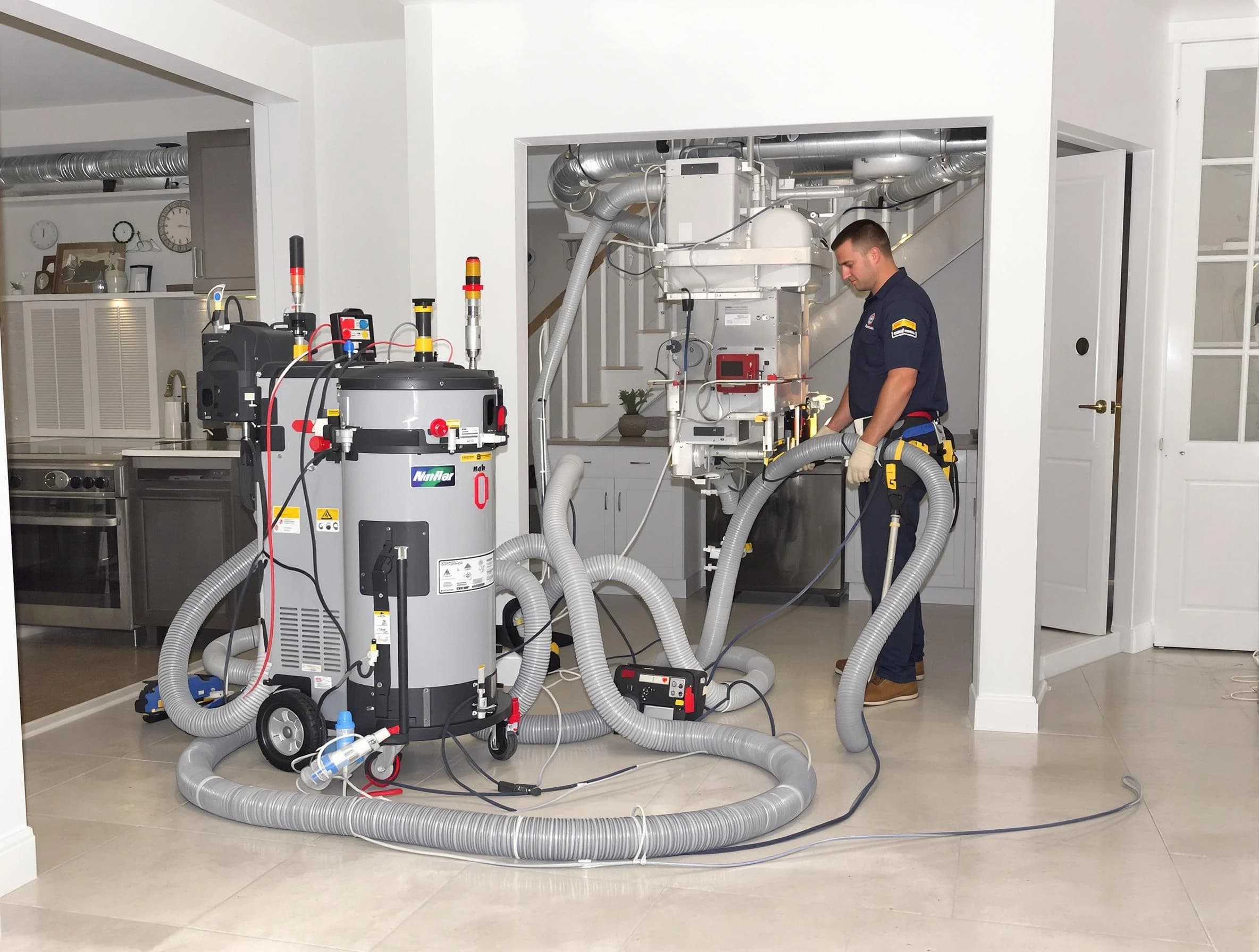 Roswell Air Duct Cleaning technician operating negative pressure cleaning equipment for thorough duct maintenance in Roswell